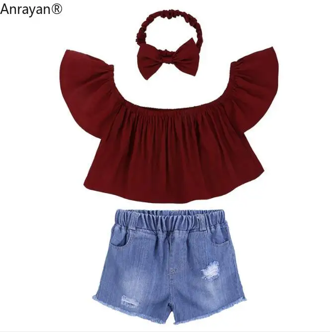 

2022 Summer Fashion Toddler Baby Girls Clothes Sets Princess One-shoulder Top Kids Ruffles Blouse Shorts 2pcs Suit Set