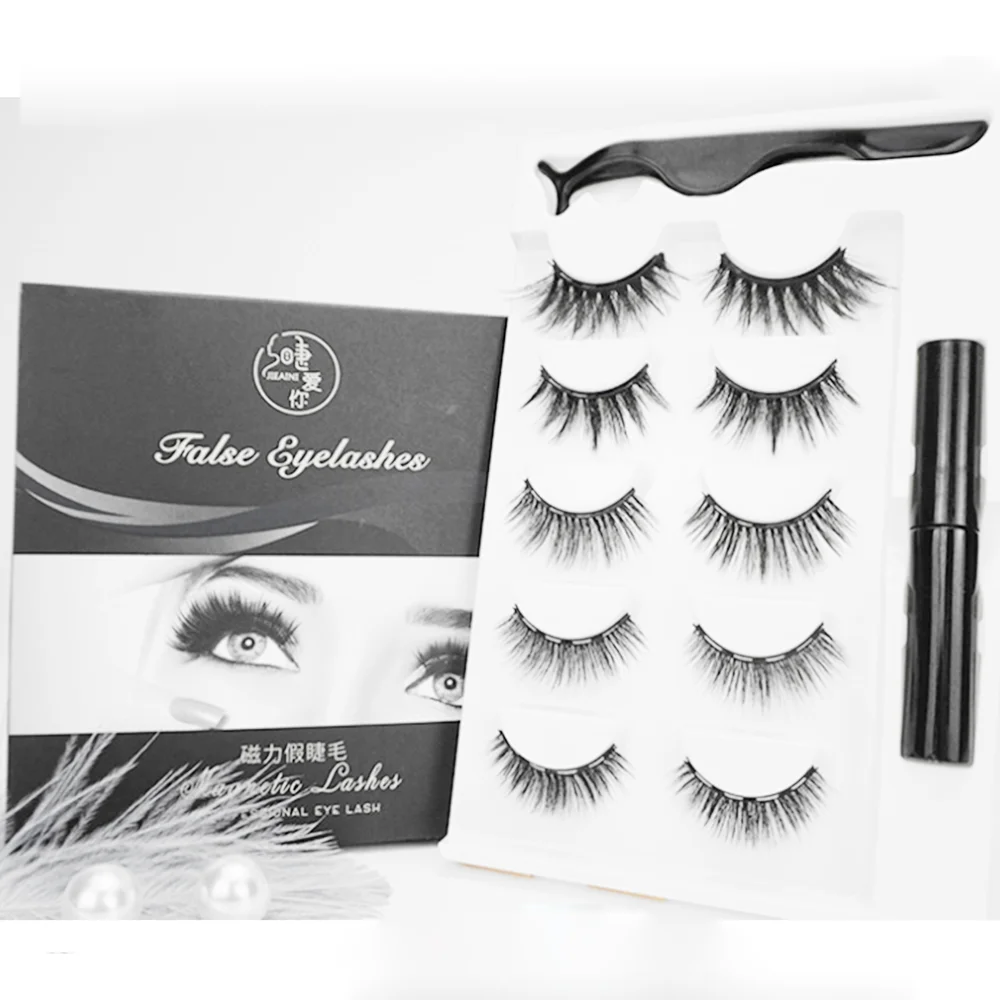 

5 Pairs 3D Magnetic False Eyelashes Eyeliner Short Long Lasting Handmade Makeup Tool Can Be Used Repeatedly Easy To Wear Makeup