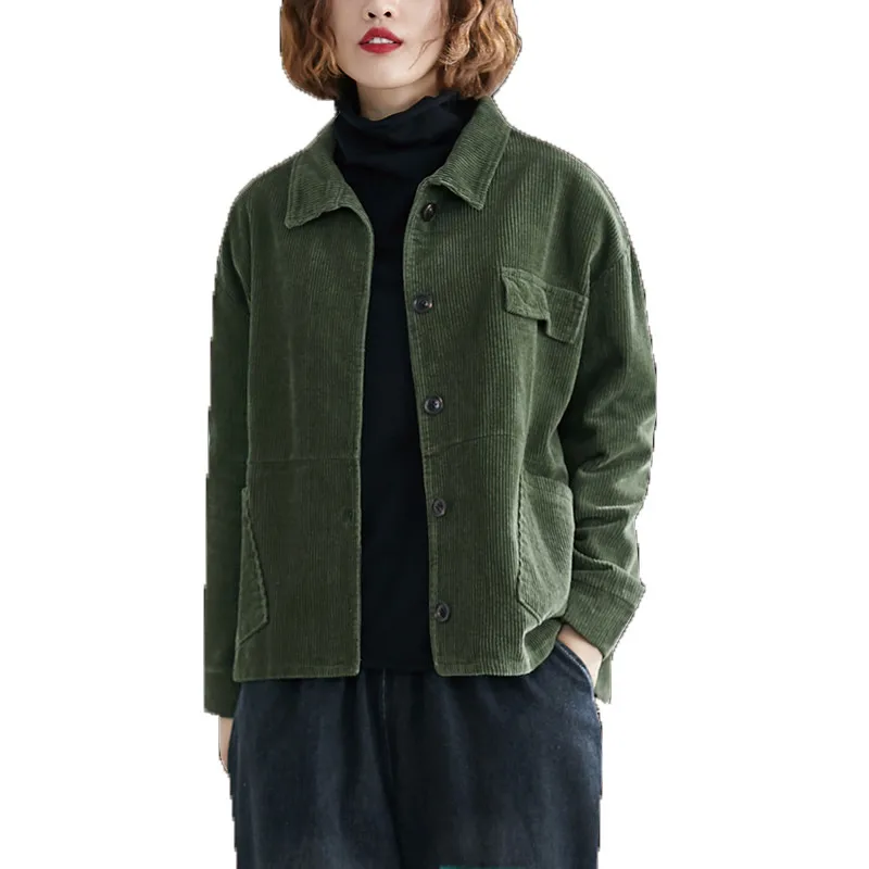 

2021 New Large Size Autumn Winter Jacket Women's Clothes Casual Spring Corduroy Cardigan Baseball Suit Short Coat b61