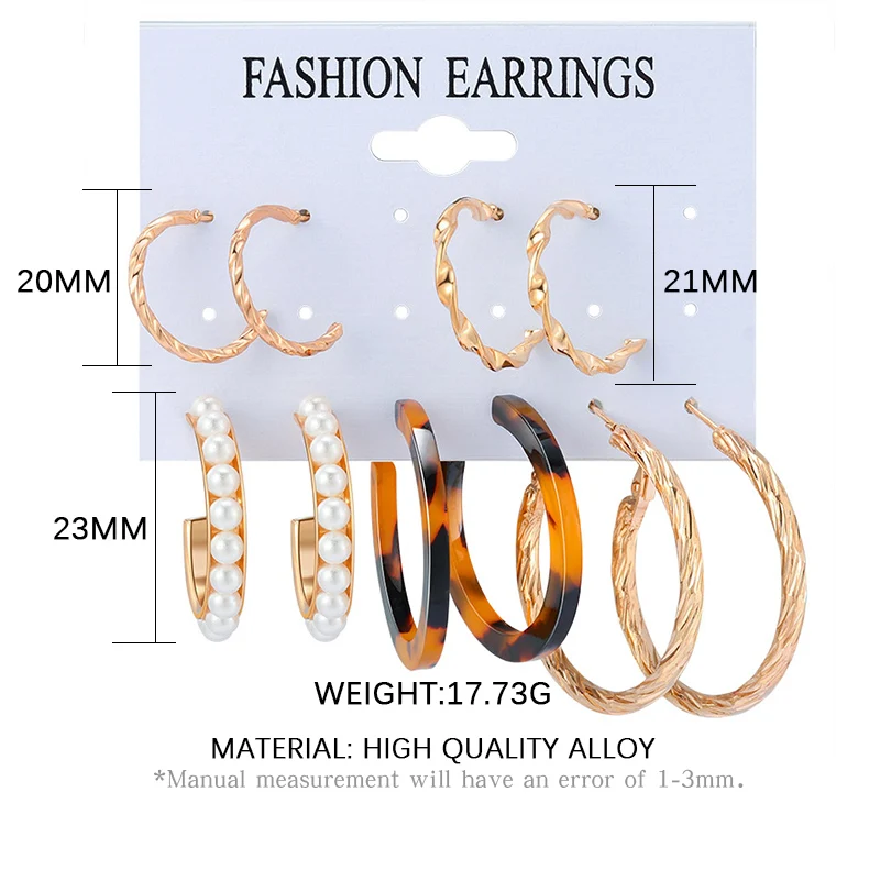 

Fashion Pearl Earrings Set For Women Geometirc Retro Earrings Gold Metal Circle Hoop Geometric Earrings 2021 Trend Jewelry Gift