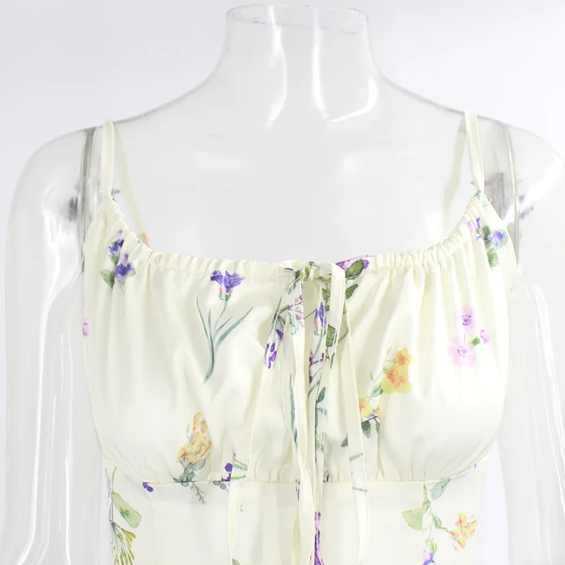 

Giyu 2021 New European And American Women's Summer Fashion Sexy Slim Sling Drawstring Classic Printed Dress