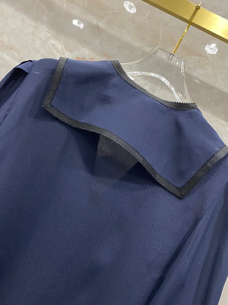 

New arrival Elegant women's High quality 100% Silk Sailor collar Shirts C639