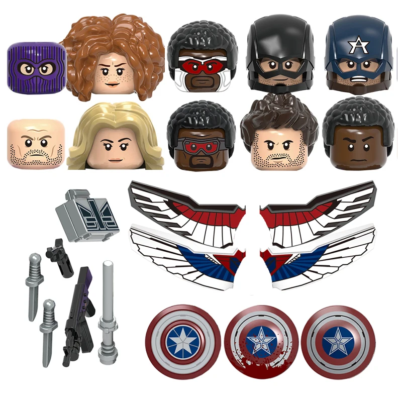 

Movie Superhero Blocks Single Captain Sam Bucky Soldier Buiding Blocks Black Woman Bricks Figures Heads Creative Toys for Kids