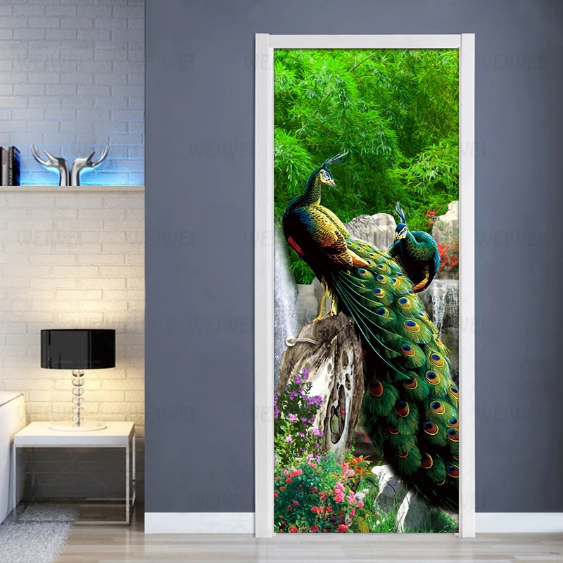 

3D Photo Wallpaper Modern Peacock Pastoral 3D Mural Creative DIY Door Sticker Living Room Bedroom Home Decor PVC Wall Wallpaper