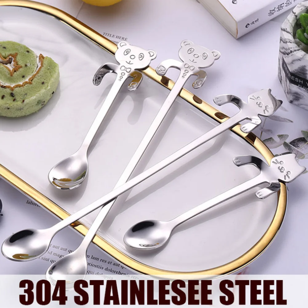 Creative 304 Stainless Steel Coffee Spoon Cartoon Cute Cat Long Handle Hanging Cup Mug | Дом и сад