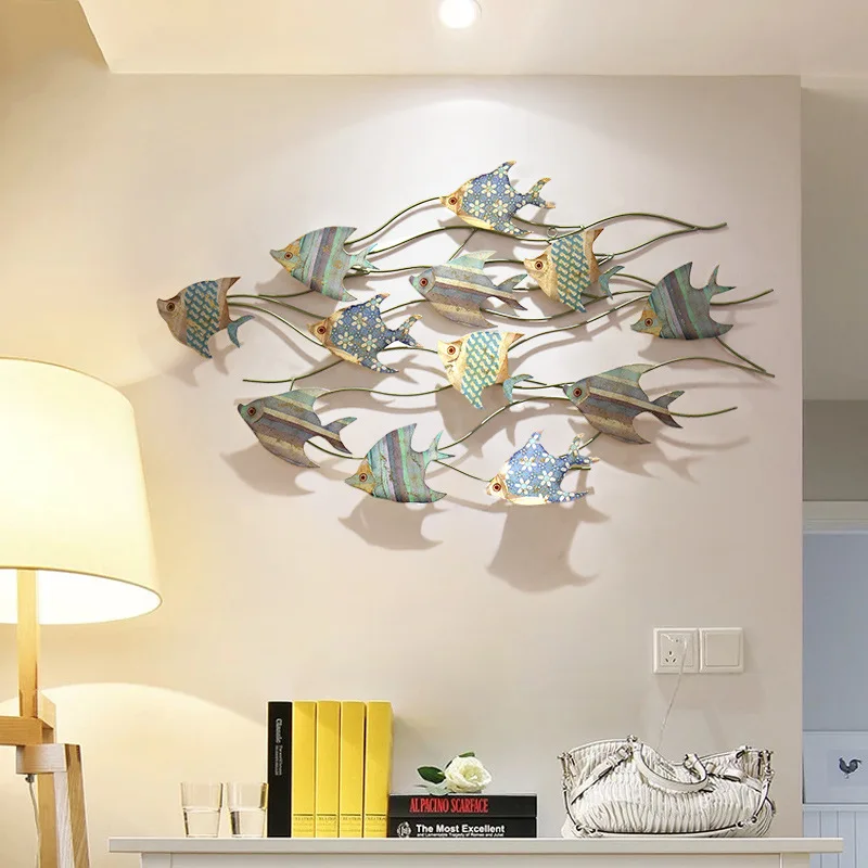 

Mediterranean Vintage Wall Decoration Wrought Iron Home Wall Hanging Metal Fish Creative 3D Stereo Bedroom Ornaments ZM227