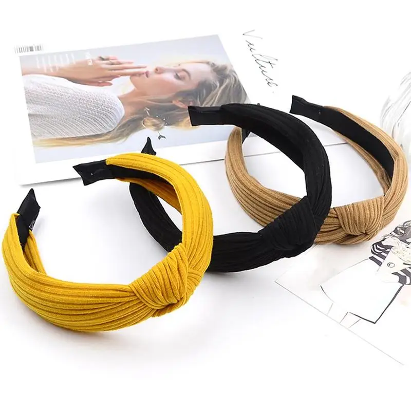 

Creative New Knitted Headband Bow Knot Cross Tie Korean Version Of The Ladies Fabric Cross Knotted Wide-brimmed Hair Accessories