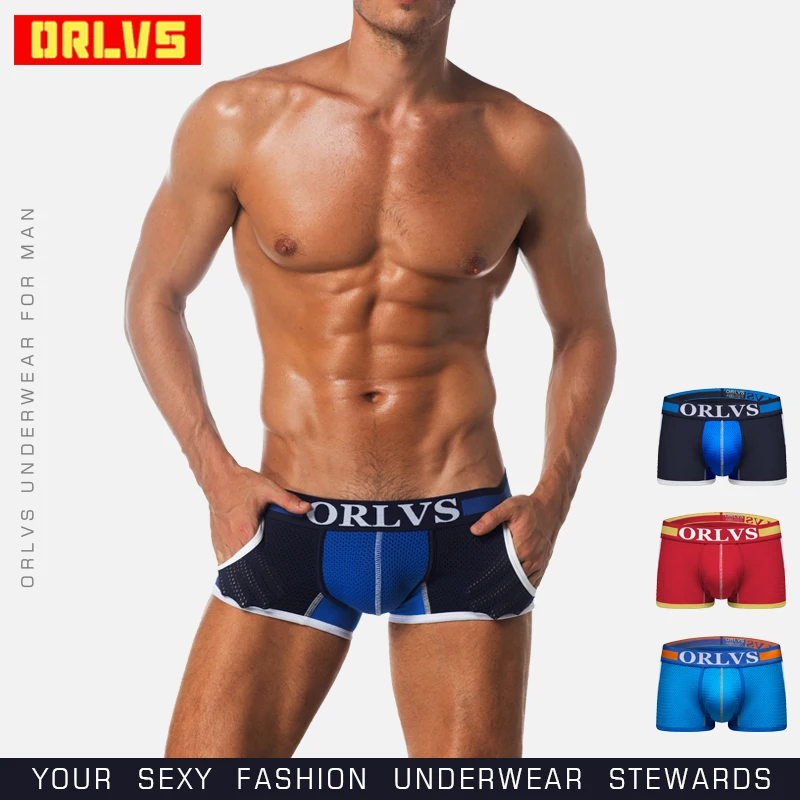 ORLVS брендовые сексуальные боксеры для мужчин мужское нижнее белье однотонные