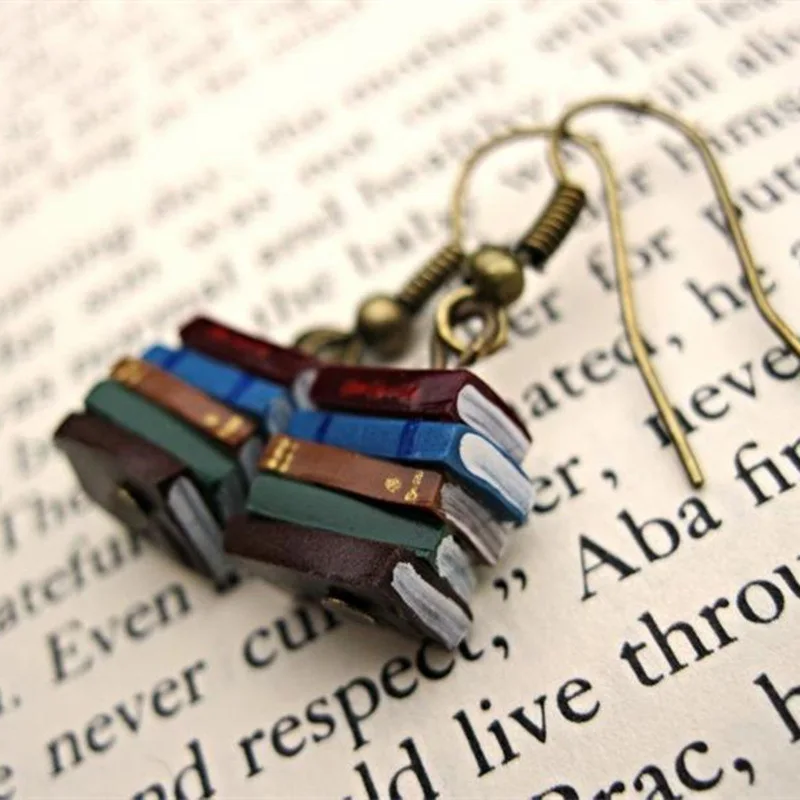 Серьги-подвески Необычные разноцветные с крючками, креативные Висячие Ювелирные украшения для книг, библиотеки