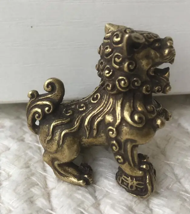 Пара китайских Бронзовых Статуй фэн шуй из чистой латуни дух зла статуя