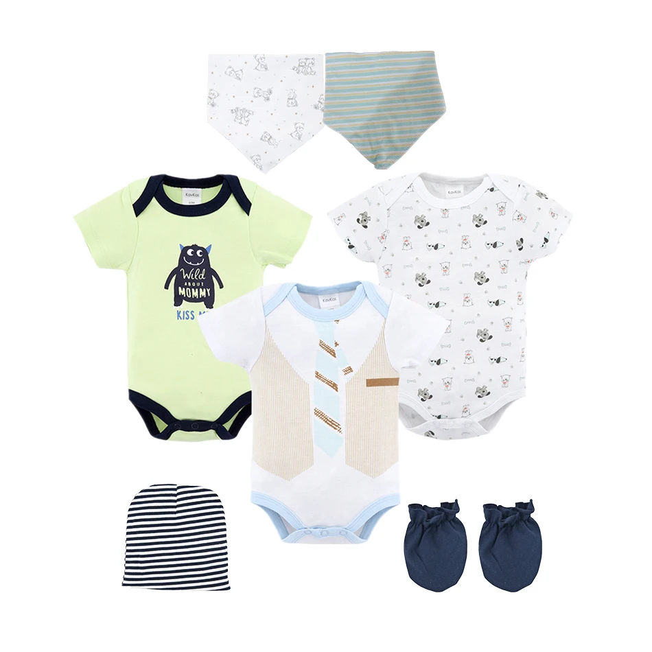 8PCS Baby Boy Bodysuit Clothes Set Newborn Baby Jumpsuit roupa infantil Clothing Set with Baby Caps Bibs Gloves Gifts - Цвет: CHY2121