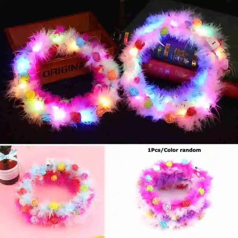 

Christmas Party Glowing Crown Flower Headband Girls Hairband Led Wreath Light Up P5V5