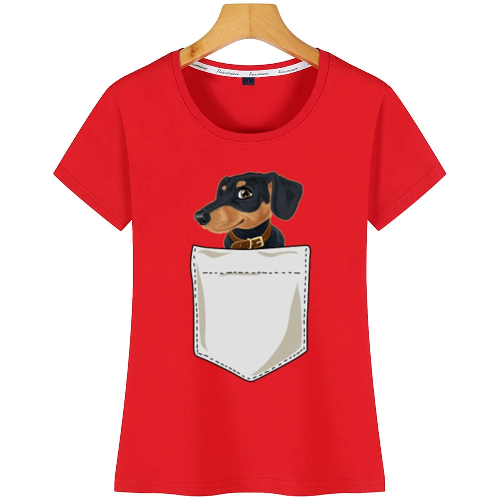 Топы Футболка женская просто ходи везде с моей таксой в кармане повседневная