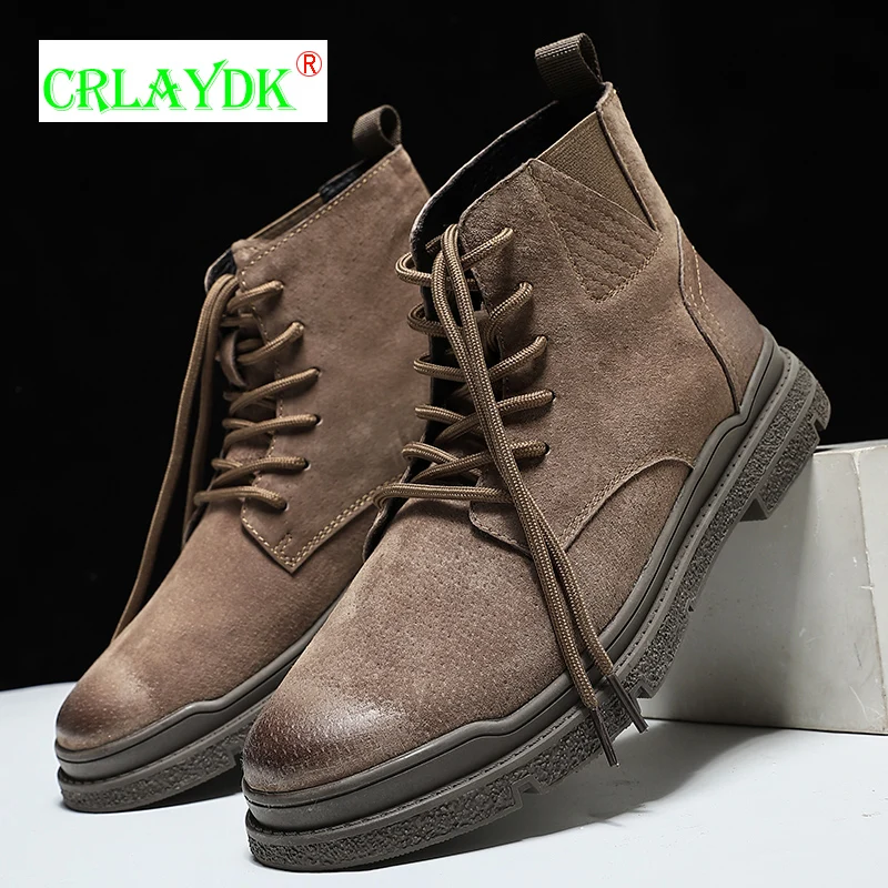 

CRLAYDK 2021 Winter Fashion Men's Ankle Leather Boots Casual Walking Work Classic Outdoor Shoes Cowboy Combat Motorcycle Booties