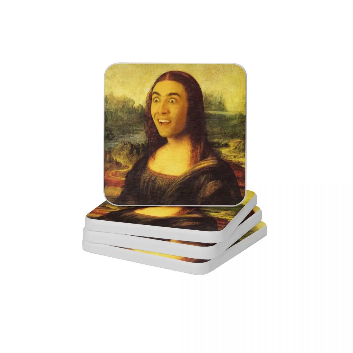 

Mona Cage Nicolas Cage Mona Lisa Art Funny Diatomite Square Round Coaster Multifunction Cup Bonsai Mat Soap Pad 10x10cm