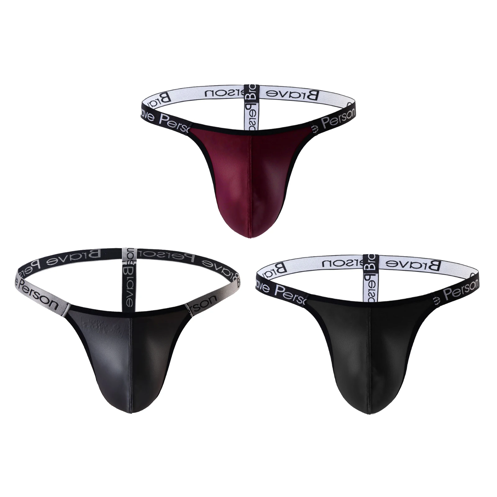 

Sexy Lingerie Men's Thongs Underwear G-String Quick-Drying Faux Leather Bulge Pouch Briefs Low Waist Letter Print Elastic Waistb