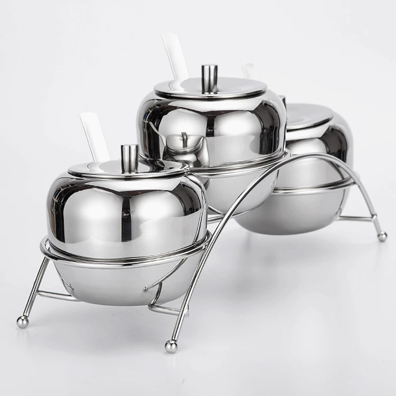 Набор из 3 банок для специй нержавеющей стали с крышкой и подставкой ложек