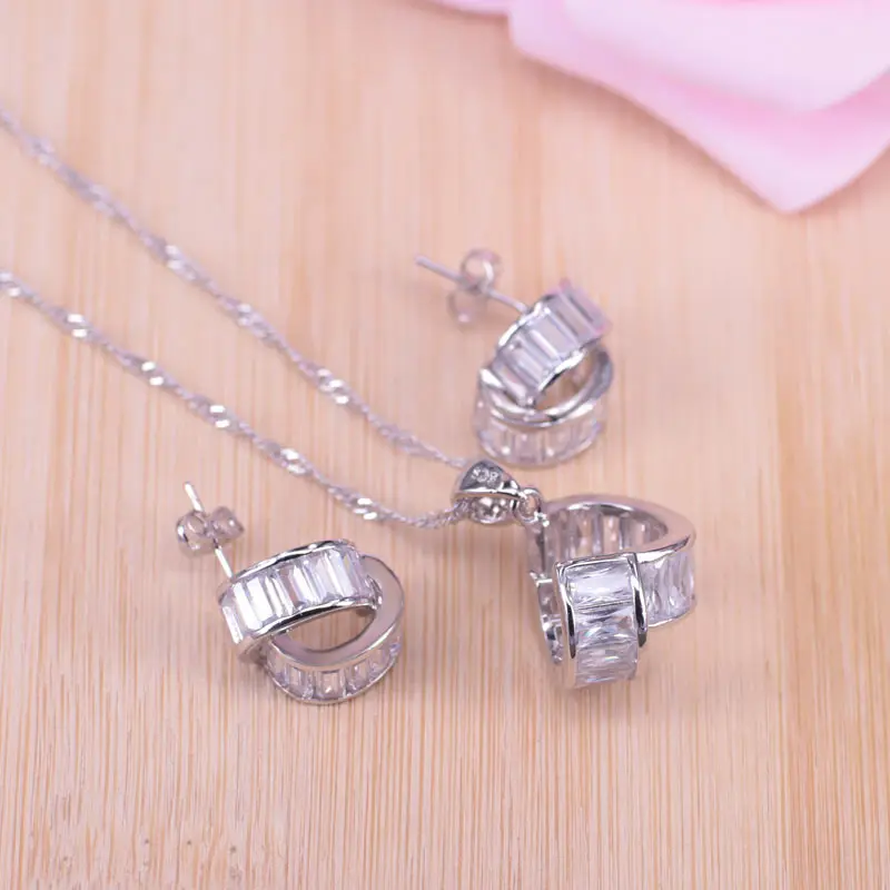 Дубай Стиль белый кубический циркон серебряный цвет комплект ювелирных изделий