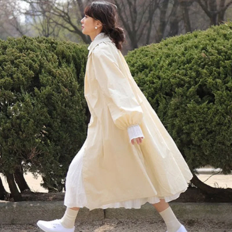 LANMREM 2019 осень и зима новая мода сплошной цвет однобортная кукла воротник фонарь