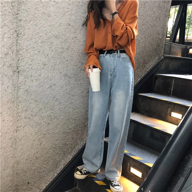Korean Style High Waist Wide Leg Denim Pants Autumn Winter Casual Jeans Loose Full Length Women Trousers |