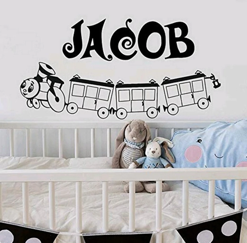 Мультяшный рисунок поезда вырезанное имя виниловая настенная наклейка детская