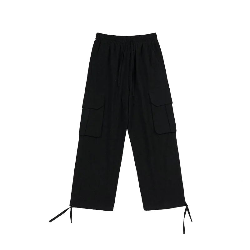 

Japanese Streetwear Cotton Linen Straight Overalls Harajuku Casual Cargo Pants Men Clothing Korean Hip Hop Couple Trousers