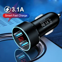 3 1a aluminum mini fast charger dual usb qc3 0 car phone charger with led display universal phone charger for iphone samsung