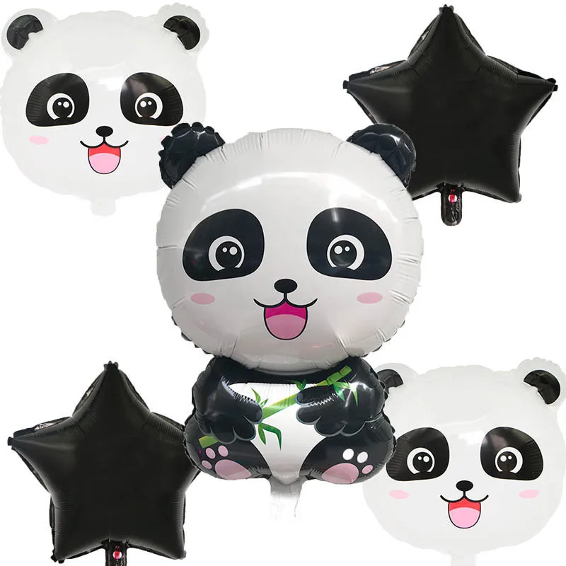 

6 Pcs/Set Birthday Party Balloon Cartoon Panda Foil Balloon Black Number Star Children Party Decoration