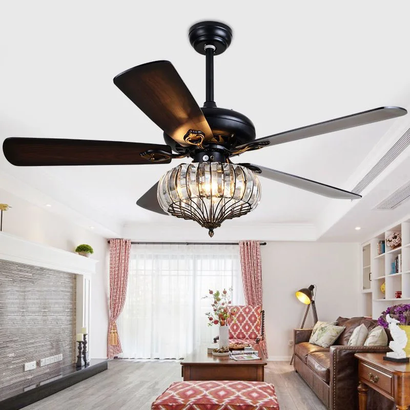 Деревянный потолочный вентилятор в виде листьев лампа стиле ретро Хрустальный