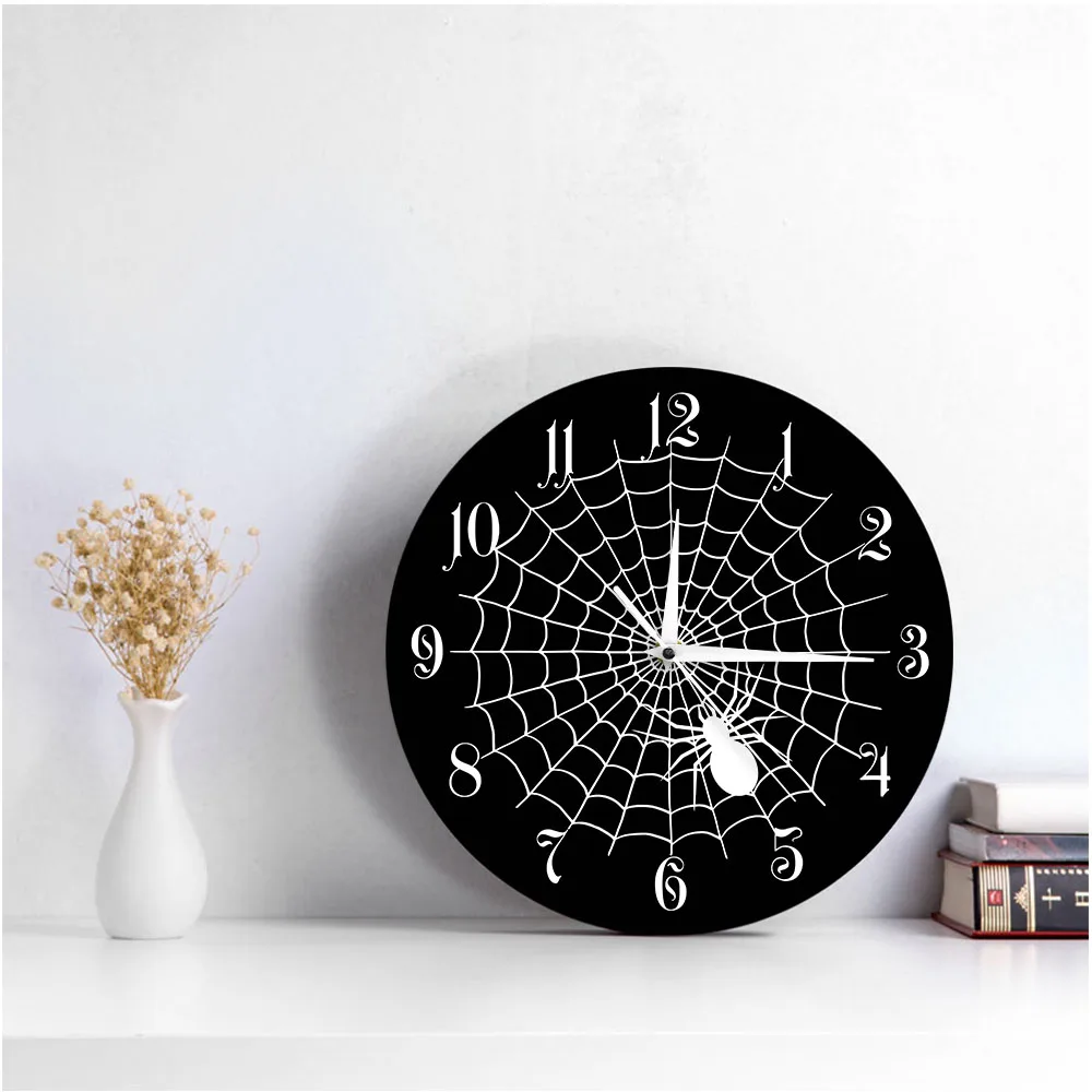 Черные кварцевые настенные часы в стиле паутины Значки для вечеринки Хэллоуина