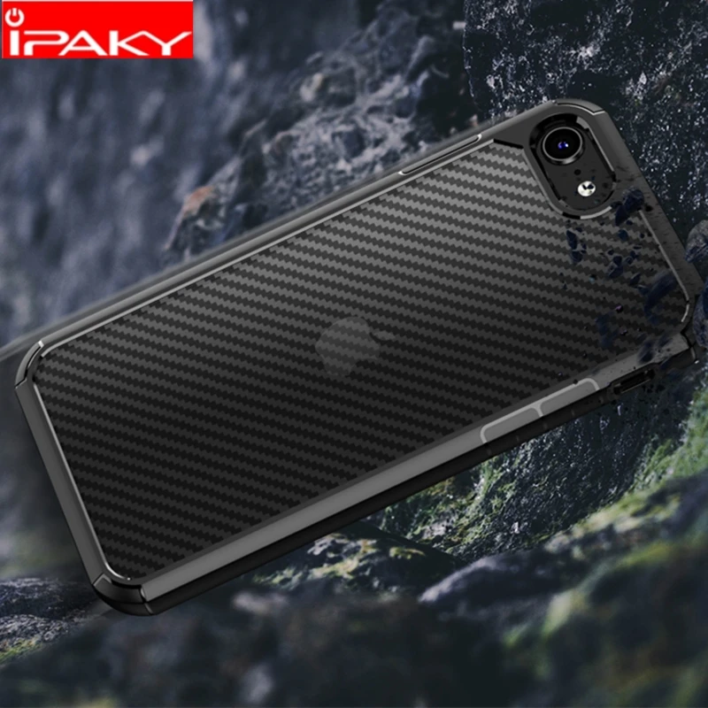 IPAKY for iPhone SE 2020 Case 7 8 Carbon Fiber Skin Transparent Protect Soft Cover Plus | Мобильные телефоны и аксессуары