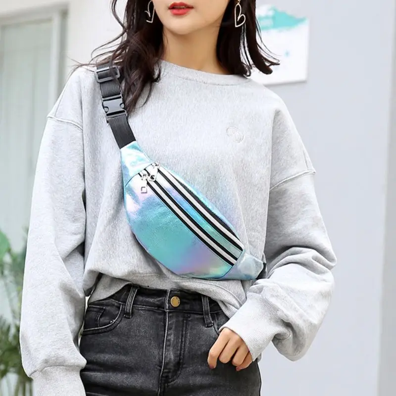 Модная женская поясная сумка с голографическим рисунком, забавная сумочка на ремень, дорожный кошелек на бедро, клатч на плечо
