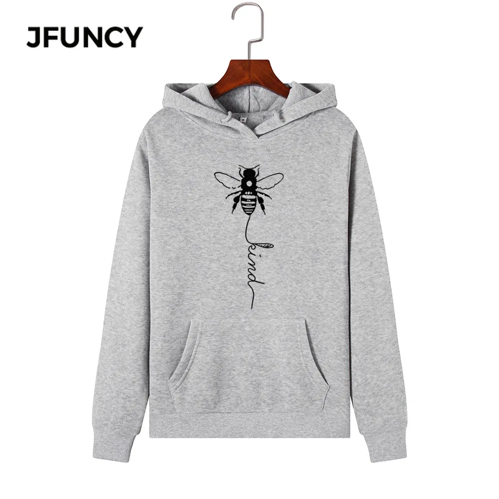 

JFUNCY 2020 Autumn Women Hoodies Oversized Long Sleeve Hooded Female Pullover New Fashion Bee Print Woman Casual Sweatshirt