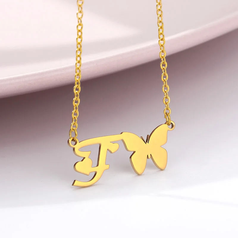 Ожерелье с бабочкой для женщин ожерелье из нержавеющей стали золотого цвета