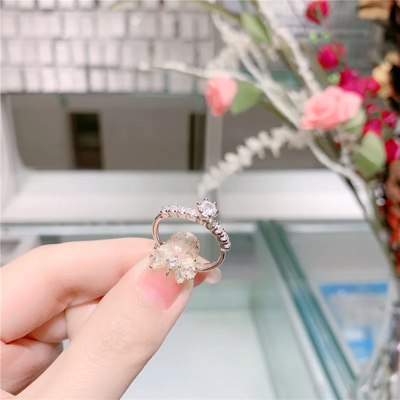 

HI MAN 925 Sterling Silver Minimalist Micro-Set Crystal Adjustable Ring Women Sweetromantic Engagement Party Jewelry