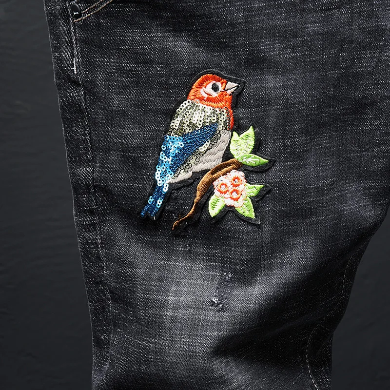 Джинсы мужские Стрейчевые с вышивкой в стиле хип-хоп модные простые черные