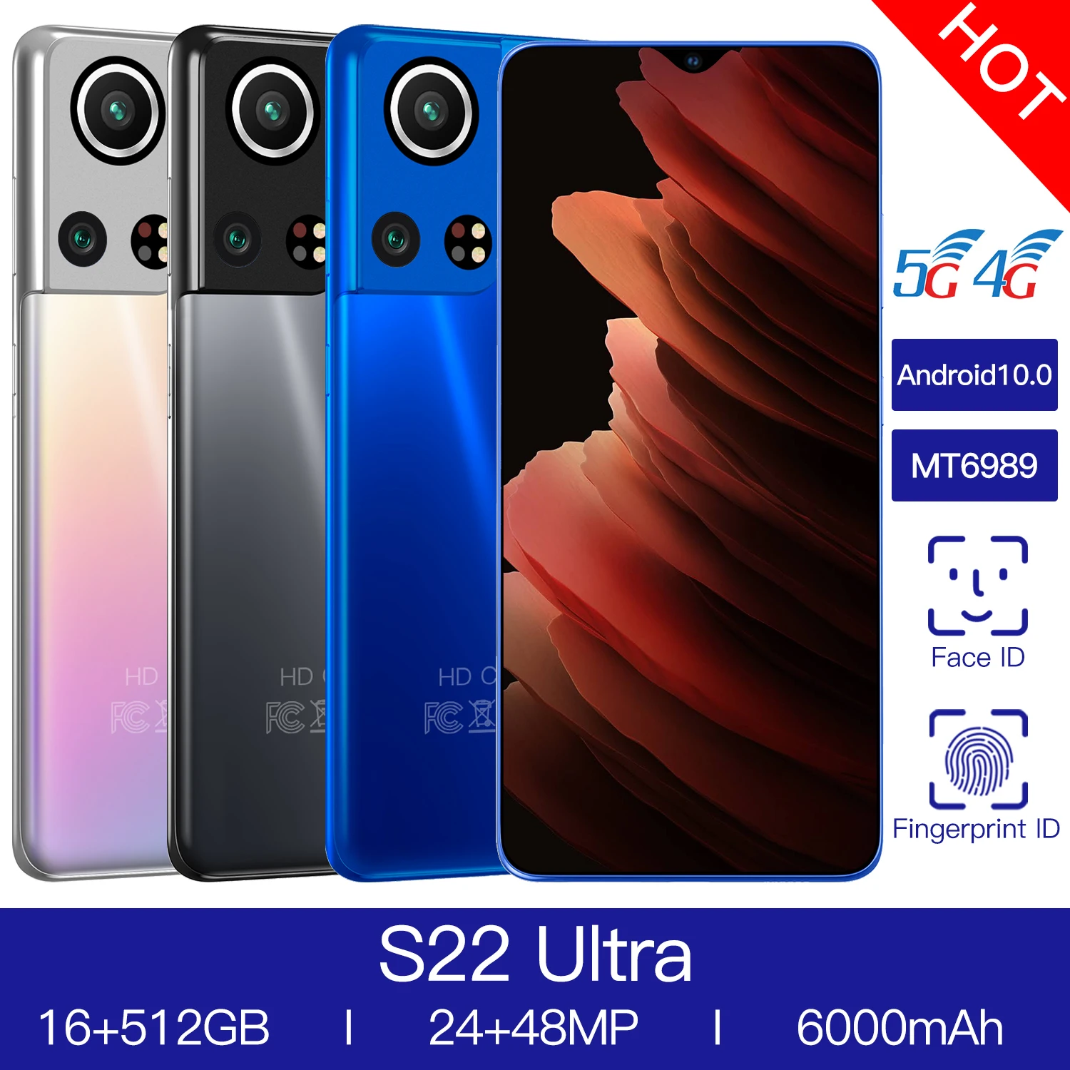 

New Arrival 4G 5G Smartphones S22 Ultra MTK6989 6.7Inch-HD Screen 16+512GB Flash Memory 10Core 24+48MP 6000mAh Dual SIM Card