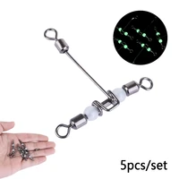 5pcs stainless steel t shape fishing swivels luminous fishing 3 way connector cross line rolling swivel with pearl fishing tool