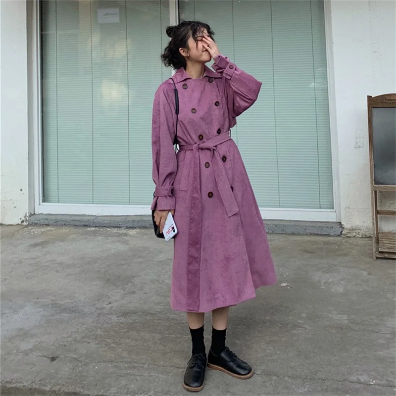 Женский винтажный вельветовый Тренч 2019 зима и весна свободный двубортный