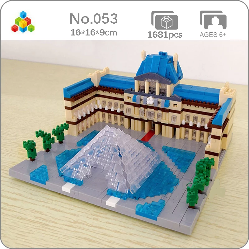 YZ 054 мировая архитектура Париж Лувр музей фонтан дерево 3D модель мини алмазные