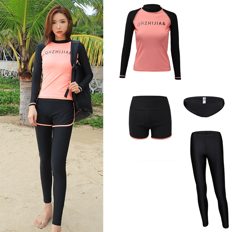 Женский комплект для плавания с топом и длинным рукавом 4 шт.|Комбинезоны| |