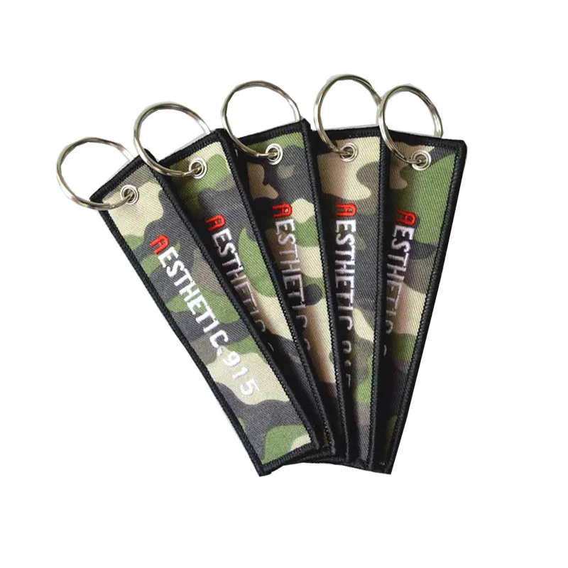 

Custom Logo Embroidered KeyRing Tag Embroidery Keychain Embroidered Remove Before Tag