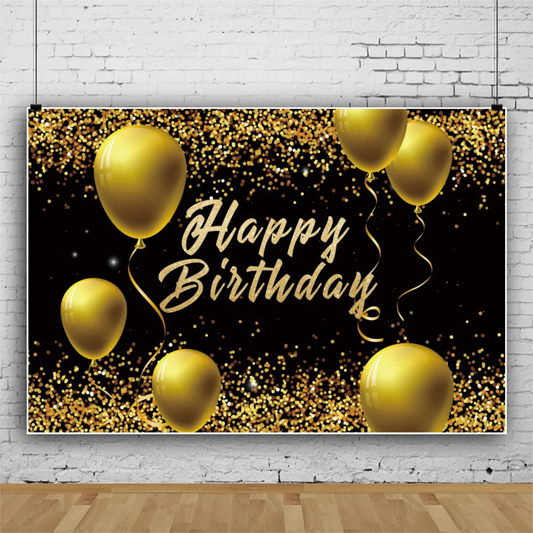 

Laeacco Polka Dots Gold Glitters Balloons Backdrop For Photography Happy Birthday Party Decor Customized Poster Photo Background