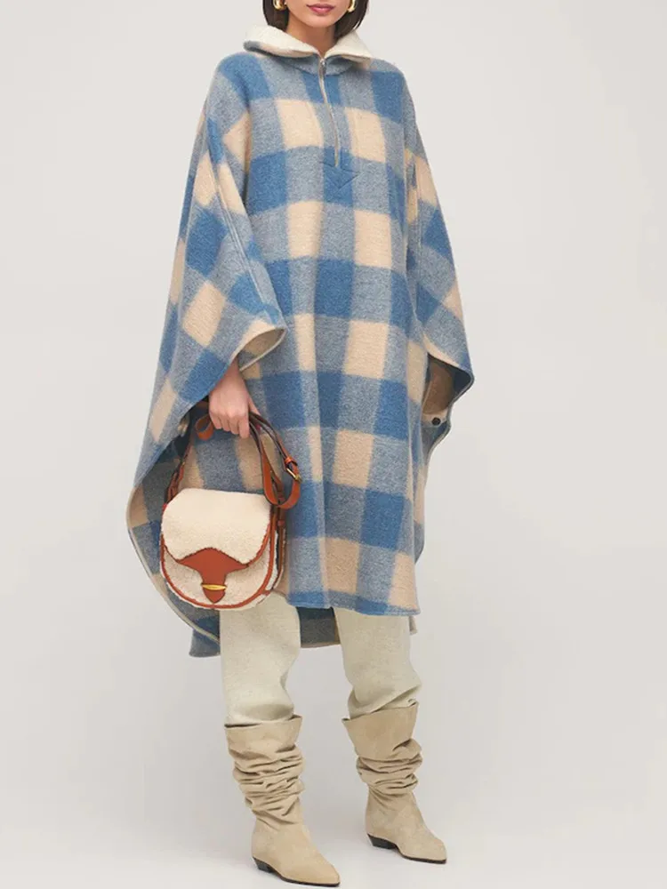 Женская шерстяная накидка пальто средней длины с длинным рукавом свободная