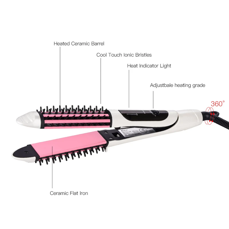 

2-in-1 Tourmaline Ceramic Straightening Iron Curler Electric Hair Straightener Professional Hair Styling Tool 360 Swivel Cord 31