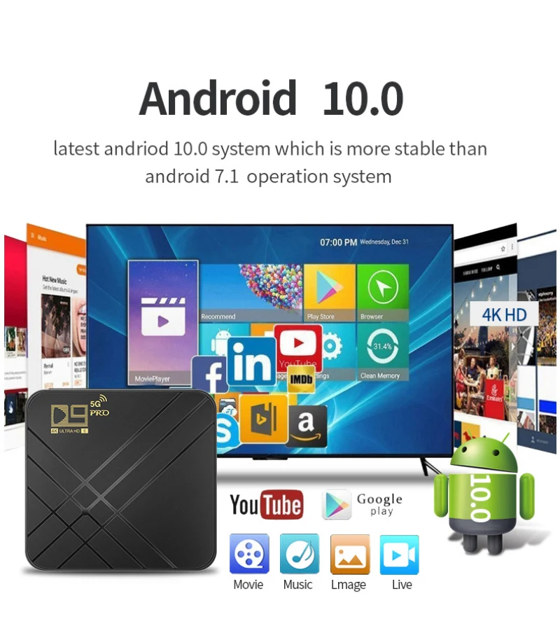 

Приставка Смарт-ТВ на Android 10,0, 2 + 16 ГБ, 1080P, Wi-Fi, Bluetooth