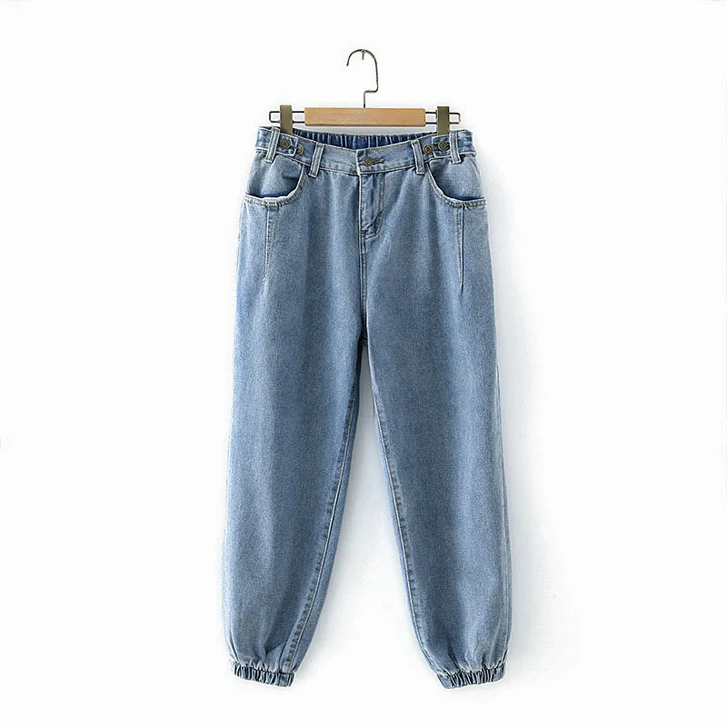 

New 2020 ladies autumn winter plus size pencil jeans for women large loose cotton blue pocket denim pants 3XL 4XL 5XL