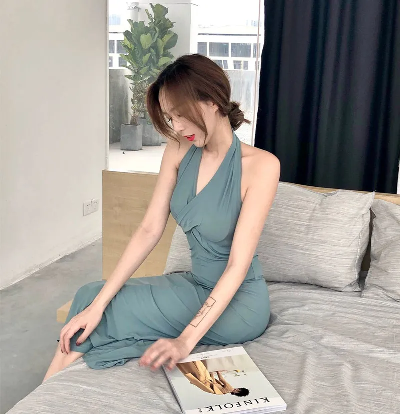 

Sexy Blue Sexy & Club Hanging Neck And Bare Back Simple Bandage Women Multiway Wrap Club Dress Bandage Party Backless Dress