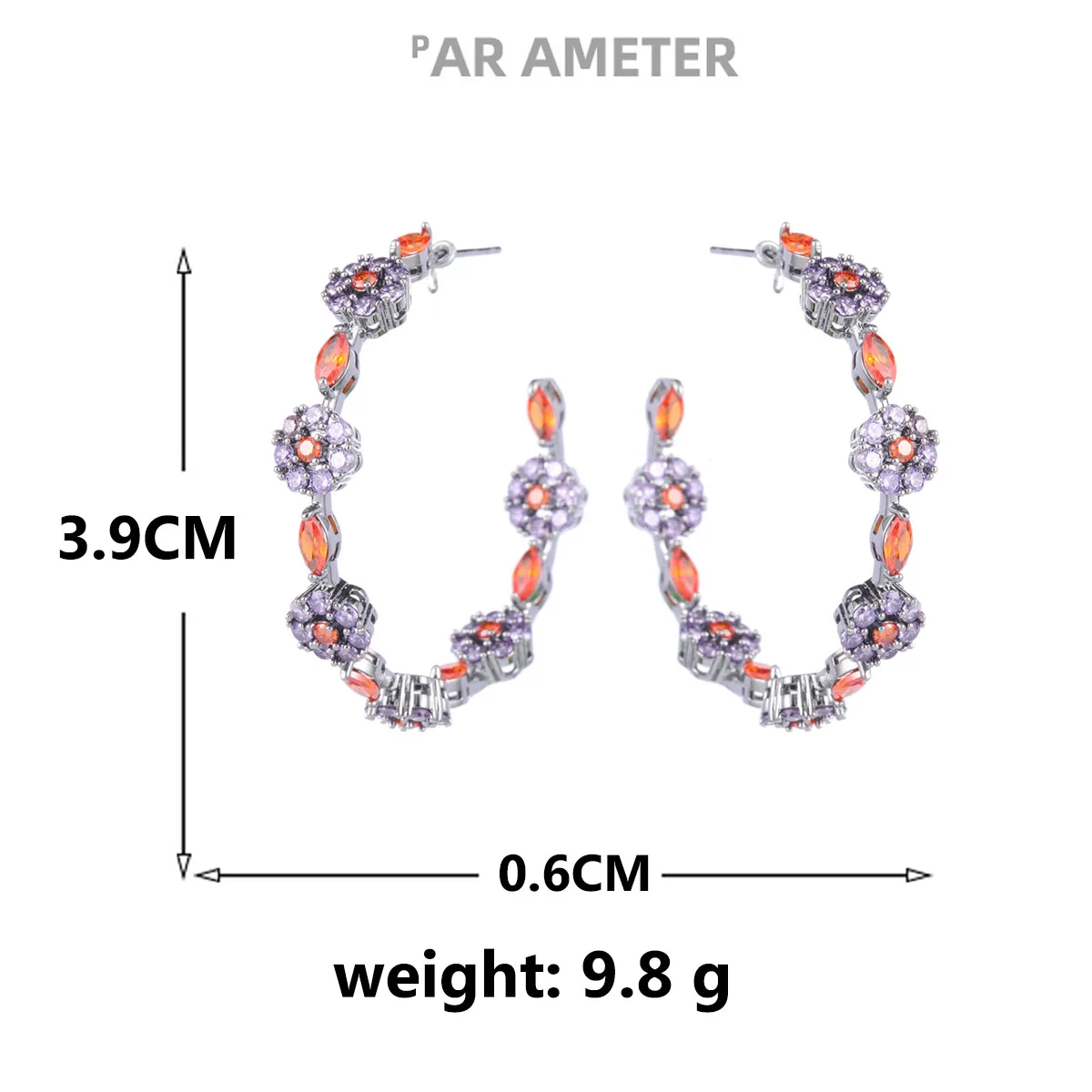 

S925 Silver Fashion Jewelry Retro Cold Wind Personality Gun Black Color Inlaid Zircon C-shaped Flower Geometric Earrings Women