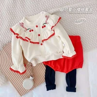 baby girls ruffle dress set cotton baby girls cherry embroidery set spring and autumn long sleeve dress set